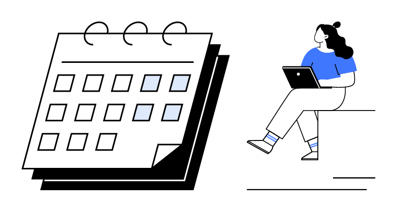 Illustration of woman on laptop and a calendar